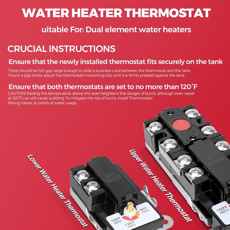 NISHCON EWH-03 Electric Water Heater Tune-Up Kit, Water Heater Replacement Parts Includes 1 x Element Wrench,Upper & Lower Heater Thermostat, 2x Heater Elements - 4500W 240V (3500W@208V) - Image 3